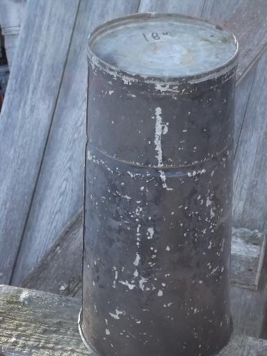 photo of vintage garden flower bucket, zinc galvanized metal w/ old black paint #3