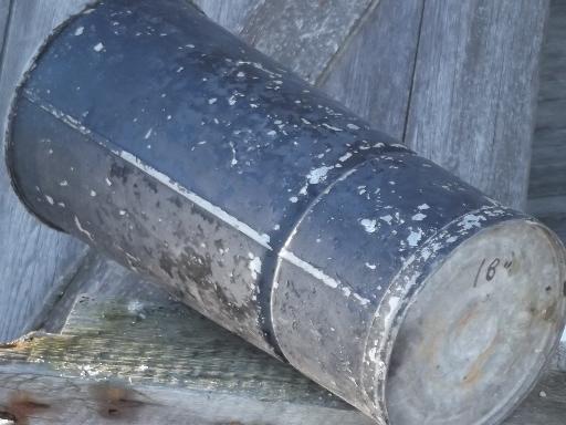 photo of vintage garden flower bucket, zinc galvanized metal w/ old black paint #4