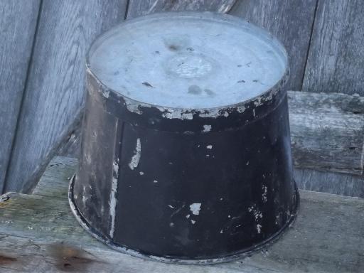 photo of vintage garden flower bucket, zinc galvanized metal w/ old black paint #3