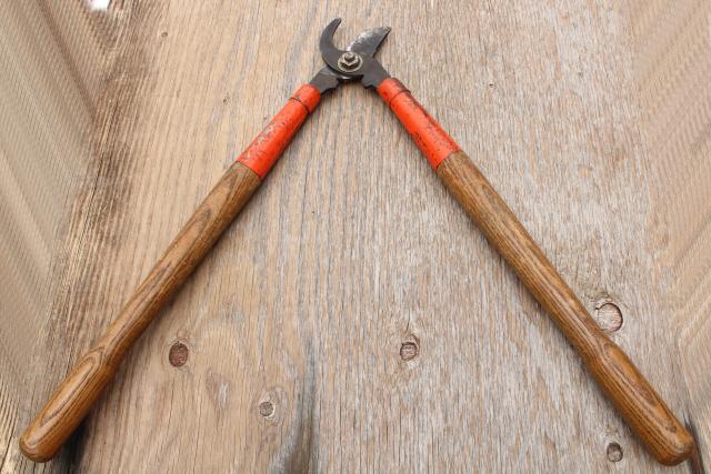 photo of vintage garden tools, grass shears, clippers, pruning loppers w/ old wood handles  #5