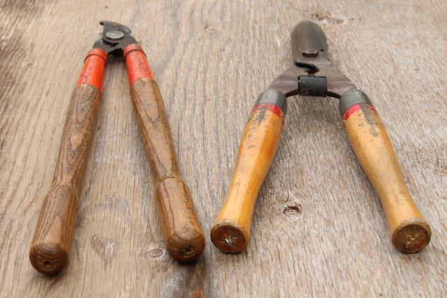 photo of vintage garden tools, grass shears, clippers, pruning loppers w/ old wood handles  #7