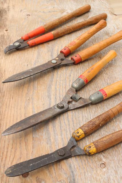 photo of vintage garden tools, grass shears, clippers, pruning loppers w/ old wood handles  #8