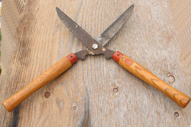 photo of vintage garden tools, grass shears, clippers, pruning loppers w/ old wood handles  #12