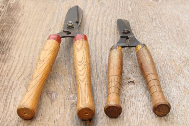 photo of vintage garden tools, grass shears, clippers, pruning loppers w/ old wood handles  #13