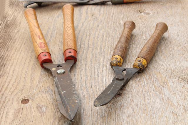 photo of vintage garden tools, grass shears, clippers, pruning loppers w/ old wood handles  #14