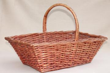 catalog photo of vintage gathering basket or market basket, large basket w/ sturdy handle