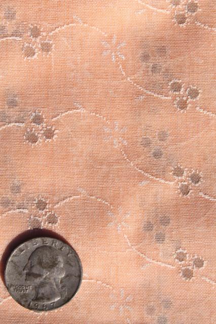 photo of vintage gauzy cotton organdy fabric w/ eyelet 'embroidery' pattern on apricot peach #1