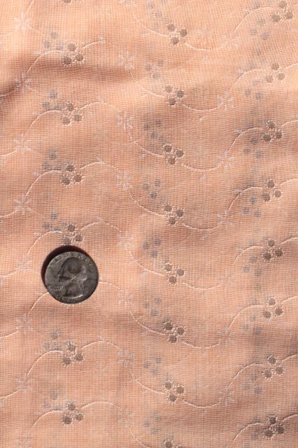 photo of vintage gauzy cotton organdy fabric w/ eyelet 'embroidery' pattern on apricot peach #3