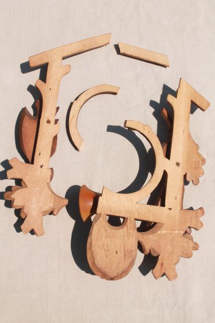 photo of vintage german cuckoo clock parts, carved hunter top  w/ deer, rabbit & bird carvings #6