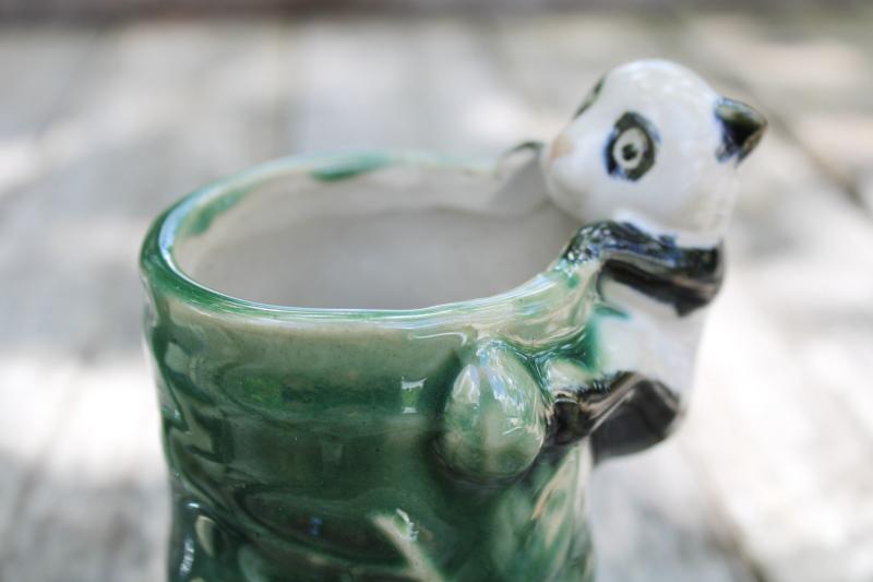 photo of vintage giant pandas pottery vases or brush holders made in China, panda bears in bamboo #4