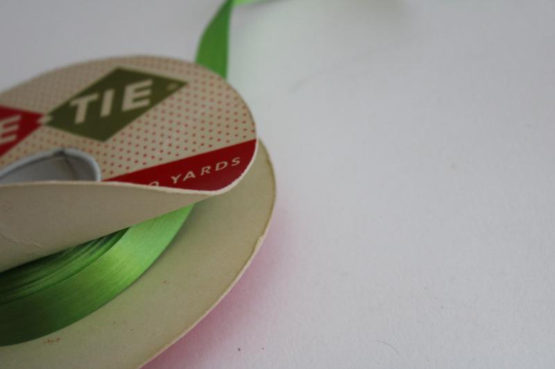 photo of vintage gift wrap package tying ribbon & narrow lace, watermelon pink & green #6