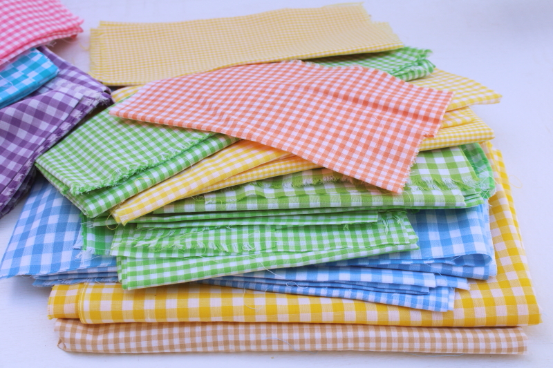 photo of vintage gingham checked fabric lot, tons of colors for spring summer cottagecore decor, girly accessories #2