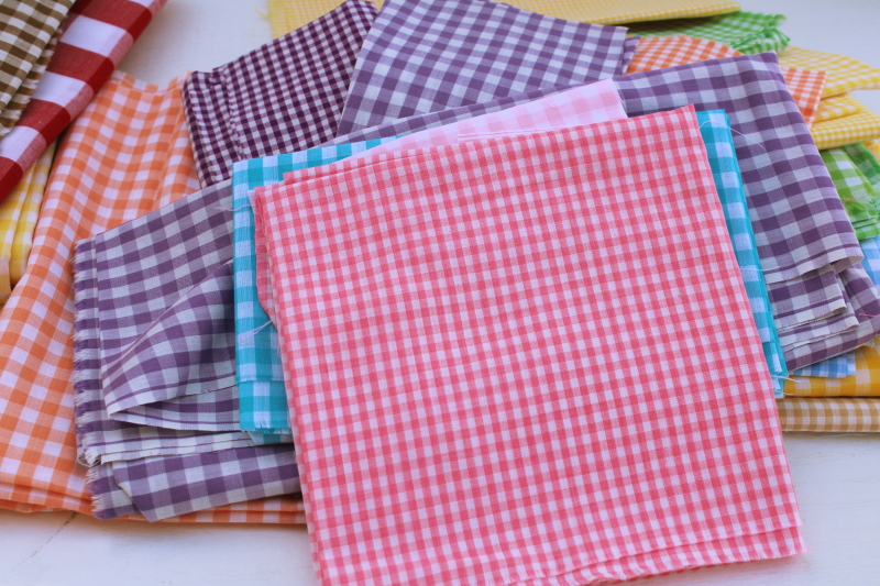 photo of vintage gingham checked fabric lot, tons of colors for spring summer cottagecore decor, girly accessories #3