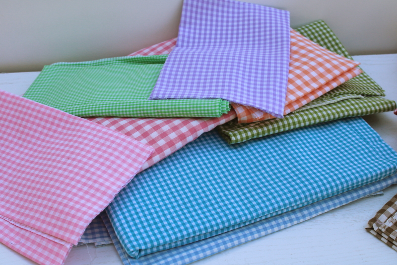 photo of vintage gingham checked fabric lot, tons of colors for spring summer cottagecore decor, girly accessories #7