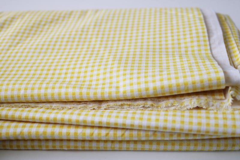 photo of vintage gingham checked printed cotton fabric, mini checks print yellow & white #1