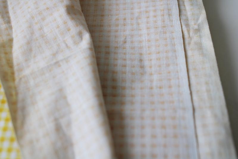 photo of vintage gingham checked printed cotton fabric, mini checks print yellow & white #3