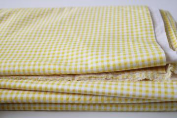 catalog photo of vintage gingham checked printed cotton fabric, mini checks print yellow & white