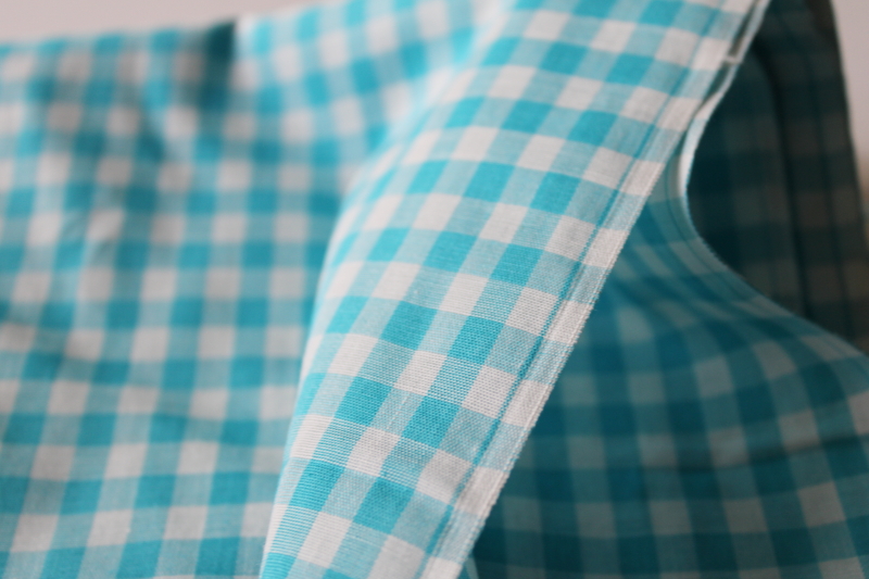 photo of vintage gingham fabric, aqua & white checked all cotton fabric 5 yards 36 wide #2