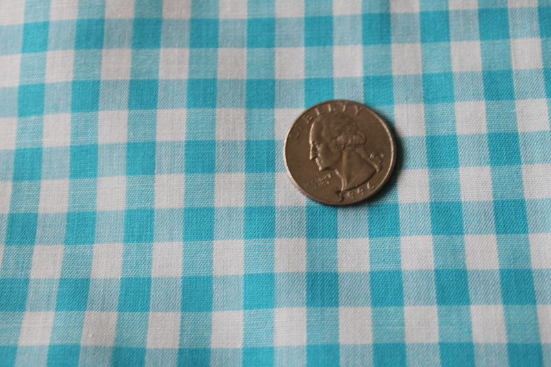 photo of vintage gingham fabric, aqua & white checked all cotton fabric 5 yards 36 wide #3