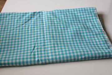 vintage gingham fabric, aqua & white checked all cotton fabric 5 yards 36 wide 