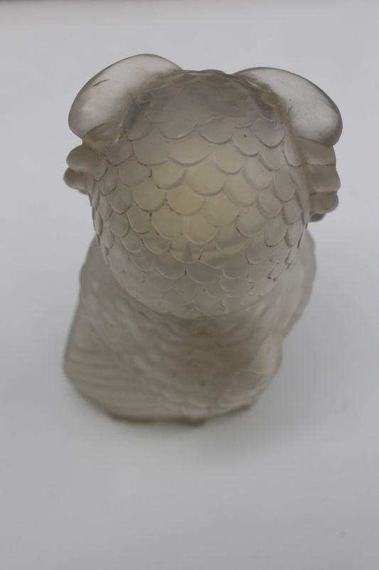 photo of vintage glass Avon bottle, spooky owl figurine clear frosted glass  #2