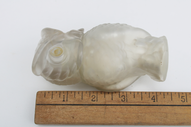 photo of vintage glass Avon bottle, spooky owl figurine clear frosted glass  #3