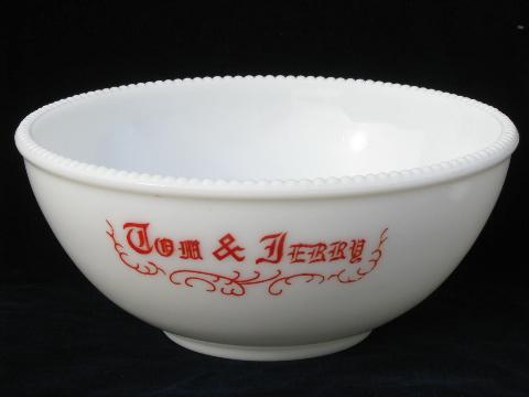 photo of vintage glass Christmas punch bowl & cups set, for Tom & Jerry rum spiked eggnog #2