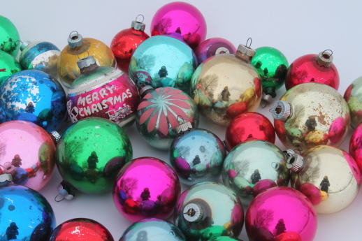 photo of vintage glass Christmas tree ornaments lot, old mercury glass balls & tree topper #3