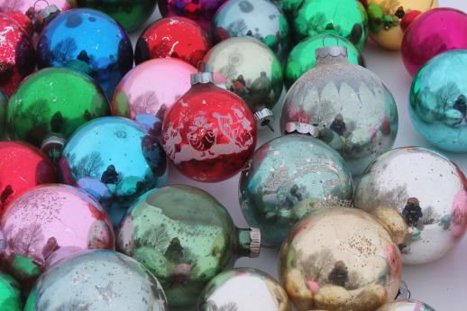 photo of vintage glass Christmas tree ornaments lot, old mercury glass balls & tree topper #4