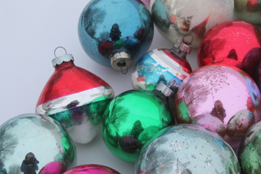 photo of vintage glass Christmas tree ornaments lot, old mercury glass balls & tree topper #6