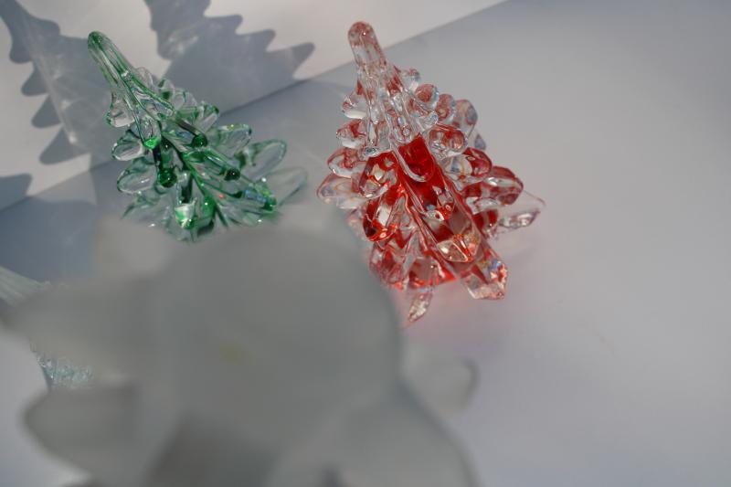 photo of vintage glass Christmas trees, green & red art glass, frosted & clear crystal #4