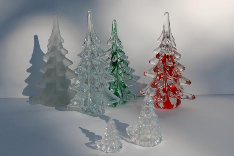 photo of vintage glass Christmas trees, green & red art glass, frosted & clear crystal #5