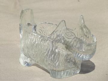 catalog photo of vintage glass Scotty dog creamer, Post premium glass cream pitcher