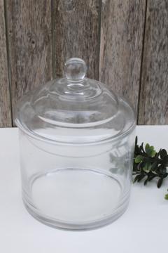catalog photo of vintage glass apothecary jar, large canister for decorative storage display collections