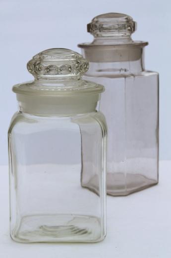 photo of vintage glass apothecary jars, old store counter penny candy jar canisters #1