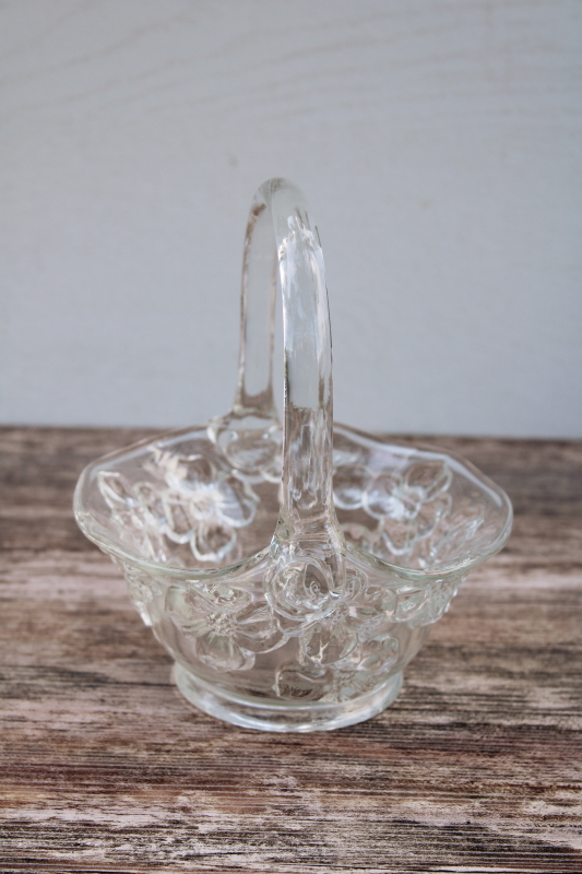 photo of vintage glass basket, dogwood floral Tiara Indiana glass, crystal clear brides basket #2