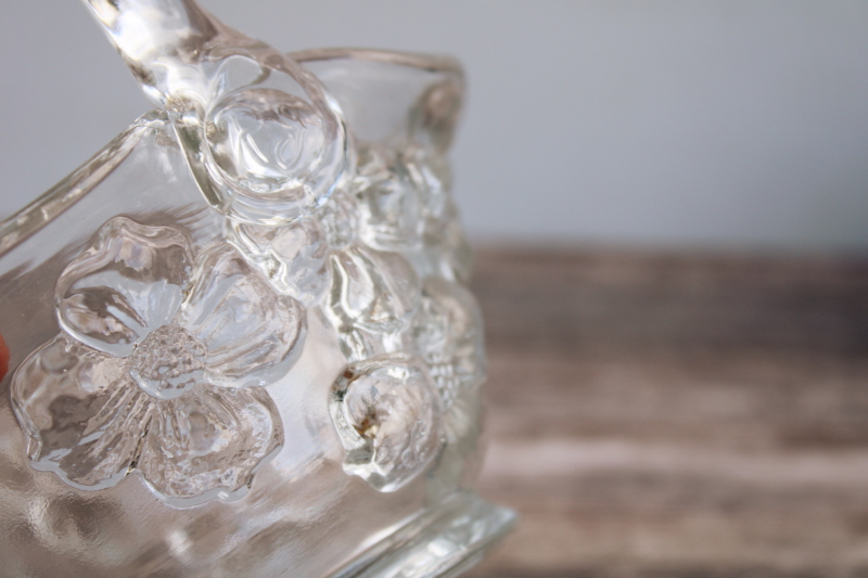 photo of vintage glass basket, dogwood floral Tiara Indiana glass, crystal clear brides basket #3