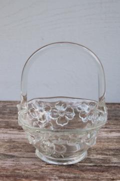 catalog photo of vintage glass basket, dogwood floral Tiara Indiana glass, crystal clear brides basket