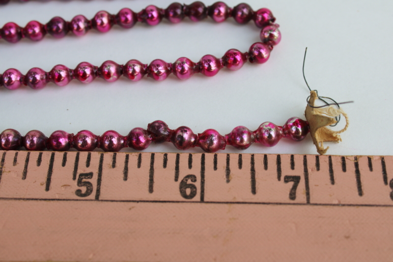 photo of vintage glass beaded Christmas garland, tree ornament decoration, worn pink mercury glass beads on string  #2