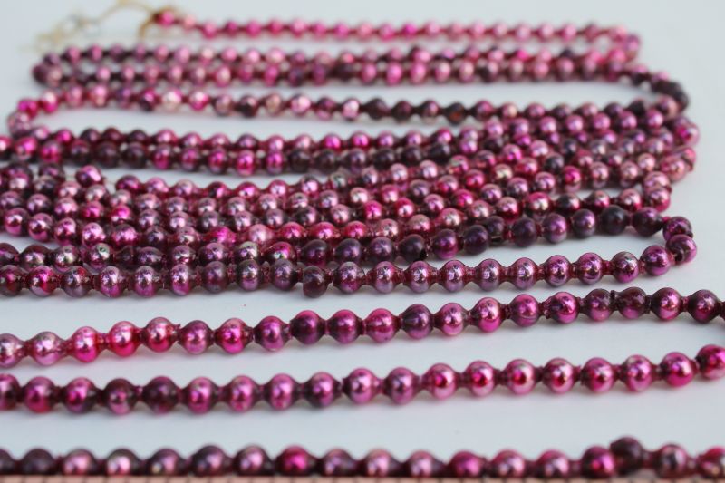 photo of vintage glass beaded Christmas garland, tree ornament decoration, worn pink mercury glass beads on string  #3