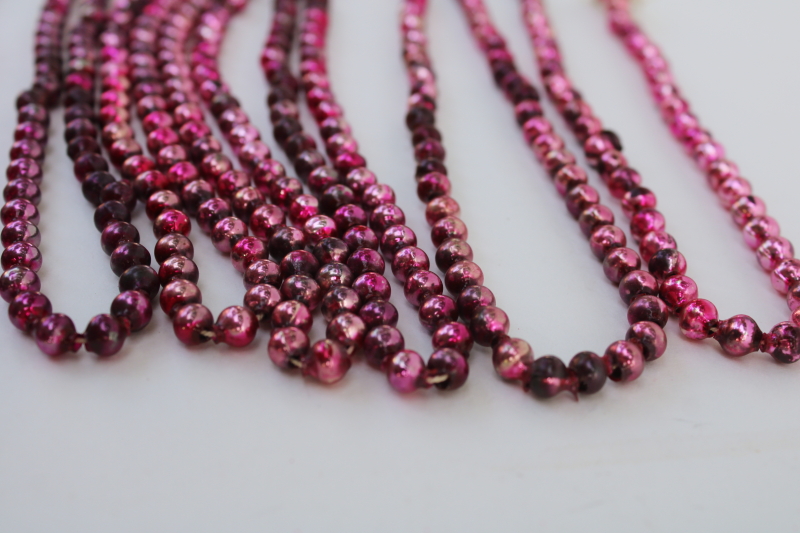 photo of vintage glass beaded Christmas garland, tree ornament decoration, worn pink mercury glass beads on string  #4