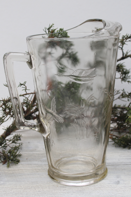 photo of vintage glass beer pitcher w/ flying ducks, for man cave cabin or retro bar #1