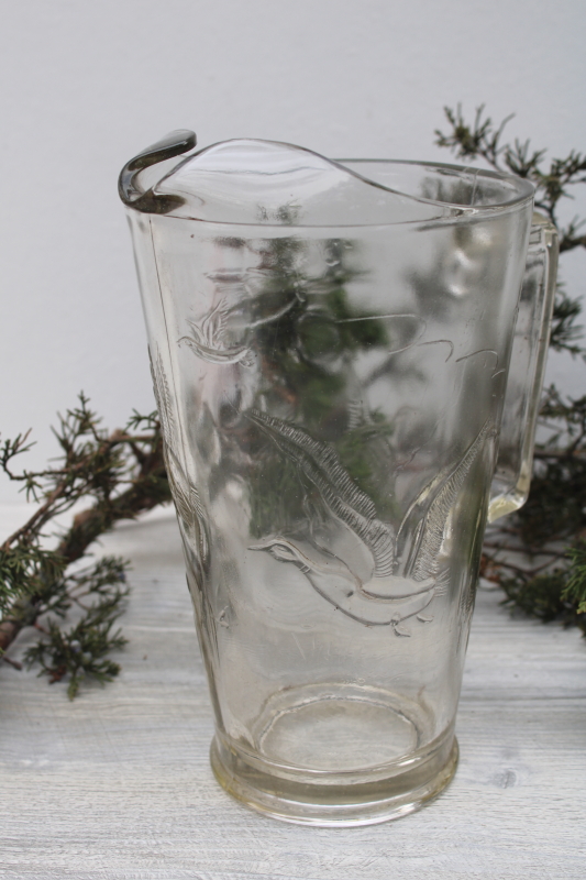 photo of vintage glass beer pitcher w/ flying ducks, for man cave cabin or retro bar #3