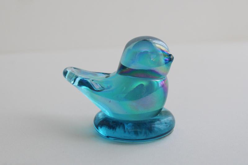 photo of vintage glass bluebird of happiness, Sunny Day label iridescent blue glass bird #3