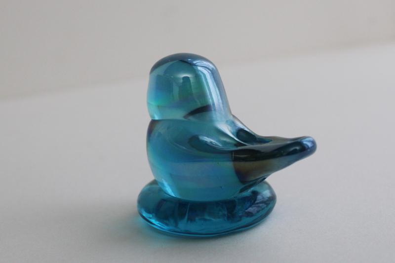 photo of vintage glass bluebird of happiness, Sunny Day label iridescent blue glass bird #4