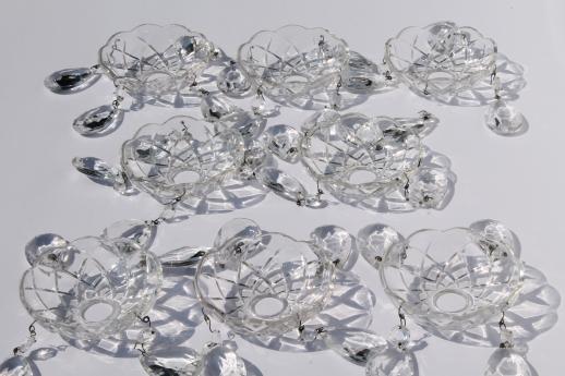 photo of vintage glass bobeches w/ teardrop prisms for lamp parts or candlestick lusters #7