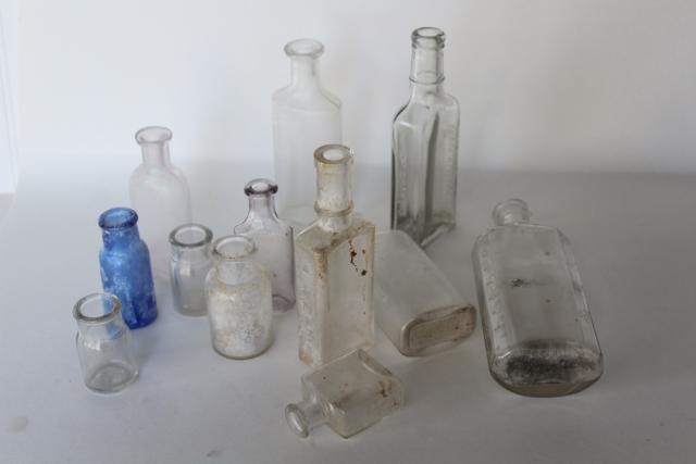 photo of vintage glass bottle collection, as found old drugstore medicine pharmacy bottles #6