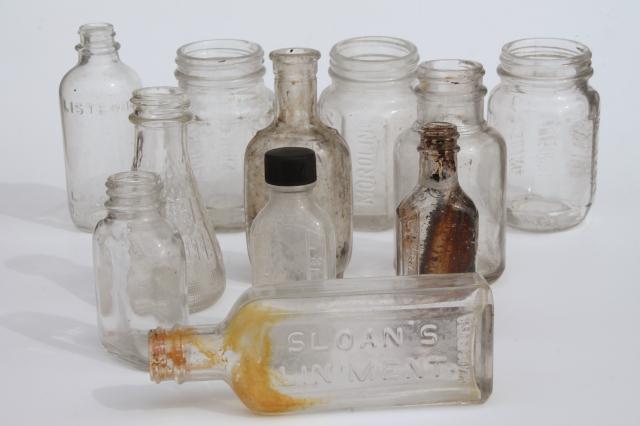 photo of vintage glass bottle collection, as found old drugstore medicine pharmacy bottles  #1