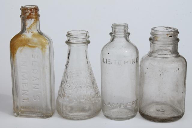 photo of vintage glass bottle collection, as found old drugstore medicine pharmacy bottles  #7