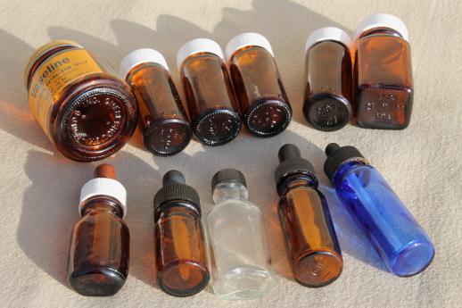 photo of vintage glass bottle lot, drugstore medicine bottles & eyedropper bottles #4